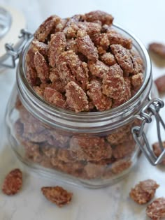 an easy spiced nuts recipe in a glass jar