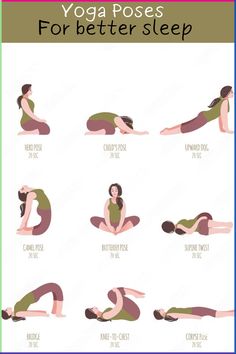 a woman doing yoga poses for her sleep routine, with the instructions to do it