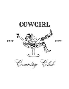 the cowgirl country club logo is shown in black and white, with an image of a