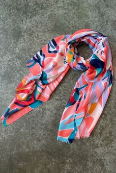 Abstract Leaf Scarf (HS- Trendy Multicolor Floral Print Scarves, Trendy Multicolor Floral Print Scarf, Casual Multicolor Scarves, Leaf Scarf, Abstract Leaf, Pink Sky, Leaf Print, Leaf Prints, Scarf Print