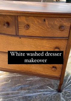 a white washed dresser makeover with black lettering