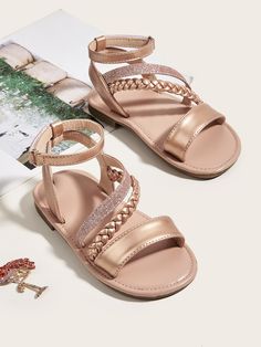 Champanhe  Collar   Simples  Embellished   Sapatos Criança Girly Shoes, Slip On Sandal, Ankle Strap, Color