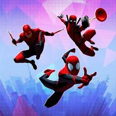 spider - man into the spider - verse is flying through the air with his arms outstretched