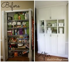 before and after pictures of the pantry shelving