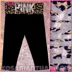 Victoria’s Secret Pink Crop Yoga Pants + Leopard Waistband Size Small Will Fit Up To Medium* Rare + Htf - No Longer Made.. Brand New With Tags From 2011! Vintage Vs Pink Yoga Collection Black Straight Leg Yoga Pant Crop Leggings Floral Lace Leopard Print Fold Over Waistband Silver Glitter Bling Iconic Pink Logo On The Back Luxurious Shiny Metallic Sparkling Sparkles Stretchy Cotton Material These Beauties Are Impossible To Find! Especially In This Condition! Gorgeous In Person.. Not Like Half Th Leg Yoga, Black Leggings Outfit, Medium Rare, 2025 Fashion, Pink Yoga, Pink Bling, Patterned Leggings, Crop Leggings, Yoga Pant