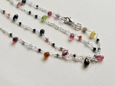 Tourmaline Faceted Rondelle 2.5mm & TearDrop 5mm Wire Wrapped Beaded Rosary Chain 925 Silver Multi Tourmaline Necklace, Tourmaline Chain Beaded Rosary, Rosary Chain, Rosary, Wire Wrapped, Wire Wrapping