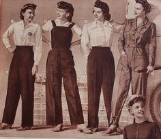 1940s pants, overalls, and factory jumpsuit 40s Mode, 1940s Women, Work Pants Women, Pants Women Fashion, Womens Fashion Casual Spring, 40s Fashion, Work Wear Women, 1940s Fashion, Moda Vintage