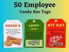 the 50 employee candy bar tags