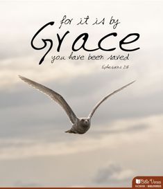 a bird flying through the air with a bible verse above it that reads, for it is by grace you have been loved