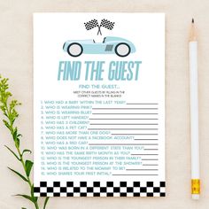 a printable race car game with the words find the guest