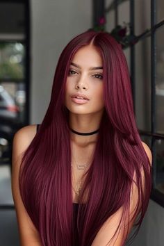 #colorhighlights #hairstylesforlonghair Halo Hair Color, Red Halo Hair, Halo Hair Colors, Pelo Color Vino, Face Nails, Cherry Red Hair, Dark Red Hair