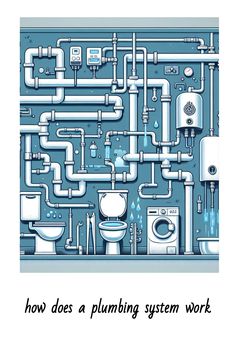 an image of a plumbing system that is blue and has words written below it to describe how does a plumbing system work?