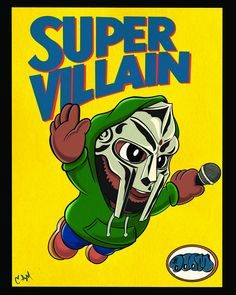 an image of a cartoon character with the words super villain on it's back