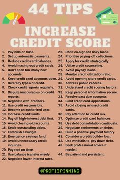 an info sheet with the words 4 tips to increase credit score