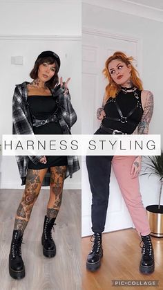 Harness Concert Outfit, Outfits With A Harness, How To Wear A Harness, Casual Harness Outfit, Styling A Harness, How To Style A Harness, Outfits With Harness, Black Harness Outfit, Harness Dress Outfit