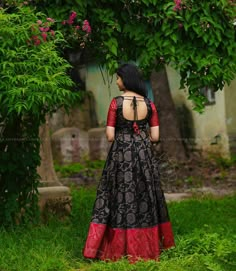 Pattu Long Frock Models For Women, Back Neck Designs For Frocks, Long Frock Back Neck Models, Long Frock Back Neck Designs, Saree Long Frock Designs, Long Frocks Models For Stitching With Saree