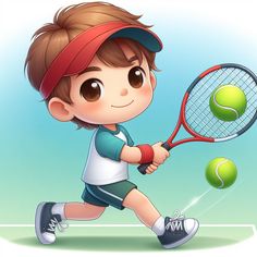 a young boy hitting a tennis ball with a racquet