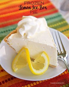 a slice of frozen lemon icebox pie on a plate