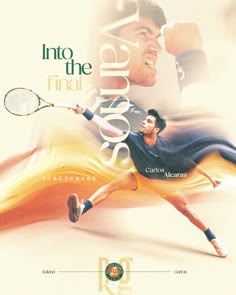 an advertisement for the australian open featuring a tennis player in motion with his racket