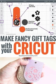 the instructions for how to make fancy gift tags with your cricut pattern are shown