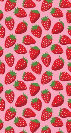 a pink background with strawberries on it