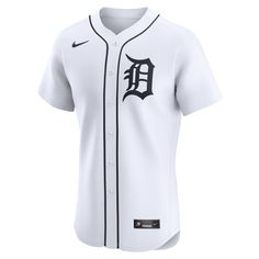 the detroit tigers baseball jersey is shown in white