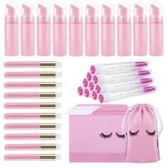 PRICES MAY VARY. 【40 Items Included】The package includes 10 Pcs Eyelash Brushes for Cleansing, 10 Pcs Mascara Tubes and Wands, 10 Pcs lash shampoo foam bottles, and 10 Pcs small after-care drawstring bags. Each piece is different enough to meet your needs, perfect for Clients and women who need care after eyelash extensions. 【Portable Eyelash Shampoo Bottles】These about 60ml foam pump bottles are made of PET material, and the spring-loaded button ensures that there is enough liquid to spray into Eyelash Aftercare, Eyelash Shampoo, Eyelash Extensions Aftercare, Pink Mascara, Shampoo Dispenser, Rotary Tattoo, Shampoo Bottles, Shampoo Brush, Eyelash Brush