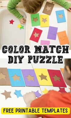 kids are playing with color match diy puzzles