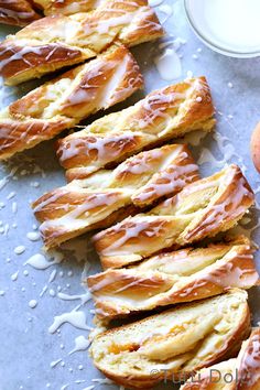 several pieces of bread sitting on top of a table