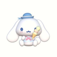 a white bunny holding an ice cream cone