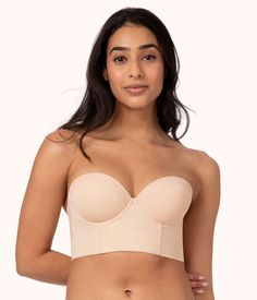 Our long-lined strapless bra offers total freedom to show some back. Delicate boning and flexible underwire make it structured enough to rock on its own. Romantic, sexy, and cool like a corset. Hide or show. Support, always. Love this? Meet the sister, The Low Back Bralette Low Back Strapless Bra, Low Back Bra, Bra Materials, Backless Dresses, Compression Bra, Body Sculpting, The Low, Strapless Bra, Low Back