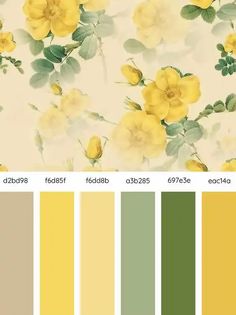 the color scheme is yellow and green, with roses on it in shades of gray