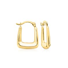 Ross-Simons - 10kt Yellow Gold Squared Huggie Hoop Earrings. 5/8". Canaria fine jewelry. Perfect for everyday wear, these genuine 10kt gold wardrobe essentials are fashionable, fun and designed to last a lifetime. Strong and durable, our collection of gold classics is always a great value. These 10kt yellow gold huggie hoop earrings have on-trend appeal with their chic squared design inspired by geometrics. Hanging length is 5/8". Snap-bar, 10kt yellow gold squared huggie hoop earrings. Gold Plated Huggie Hoop Earrings, Gold Wardrobe, Gold Huggie Hoop Earrings, Pearl Jewelry Shop, Natural Gold, Metal Shop, Pearl Gemstone, Stone Engagement, Huggie Hoop Earrings