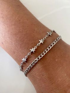 Jewelry For Men Bracelets, Mens Jewelry Inspiration, Star Jewelry Silver, Cute Bracelets Silver, Silver Braclate, Cool Silver Bracelets, Silver Jewelry Women, Aesthetic Silver Bracelet, Silver Chain Bracelet Women