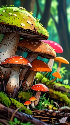 many mushrooms are growing in the forest