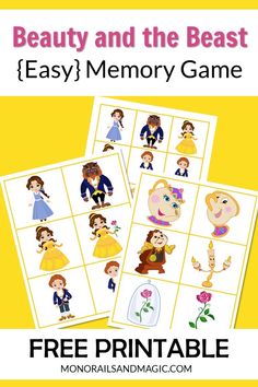 beauty and the beast memory game with free printables for kids to play on