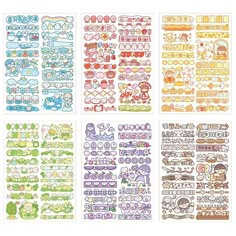 four different kinds of stickers for children's wallpapers, each with various designs and colors