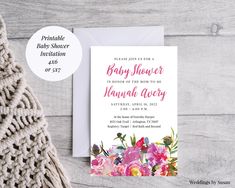 the floral bridal shower is shown on top of a white card with pink flowers