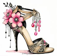 #aesthetic #shoes #drawing Aesthetic Shoes Drawing, High Heels Drawing, Flower High Heels, Heels Drawing, Channel Shoes, Antique Shoes, Shoes Flowers, Cc Shoes