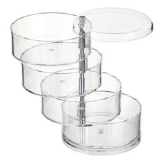 three tiered cake stand with clear plastic containers