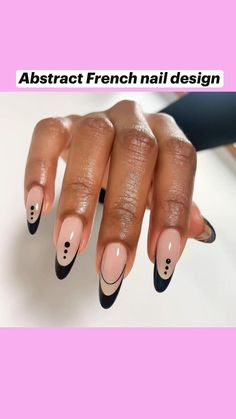 Corner Tip Nails, Black Abstract French Nails, Symmetrical Nail Designs, Unique Tip Nails, Linework Nail Design, Half French Nail Design, Spring Dark Nails, Edgy French Tip Nails, Simple Line Nail Designs