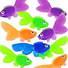 small plastic fish with different colors and sizes