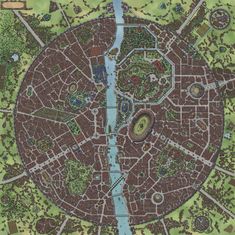 a map of a city with lots of trees and buildings on it's sides