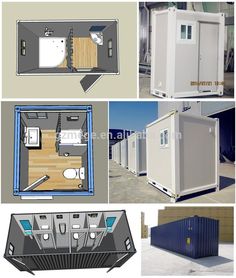 several different types of shipping containers with doors and windows