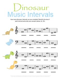 the dinosaur music intervals sheet for children