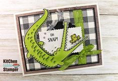 a close up of a card with an alligator on it and the words oh snap