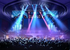 an image of a concert scene with stage lights and people in the audience looking on