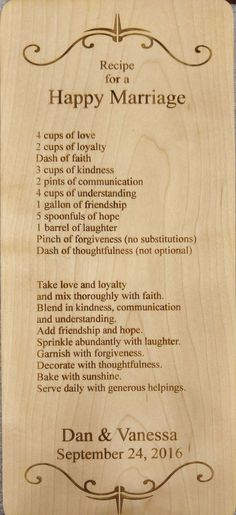 a wooden plaque with the words happy marriage written on it