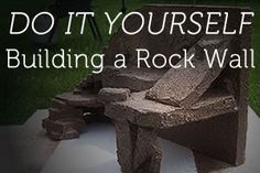 a rock chair sitting on top of a cement slab with the words do it yourself building a rock wall