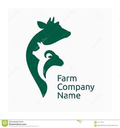 the logo for farm company is green and white with an image of a cow on it's head